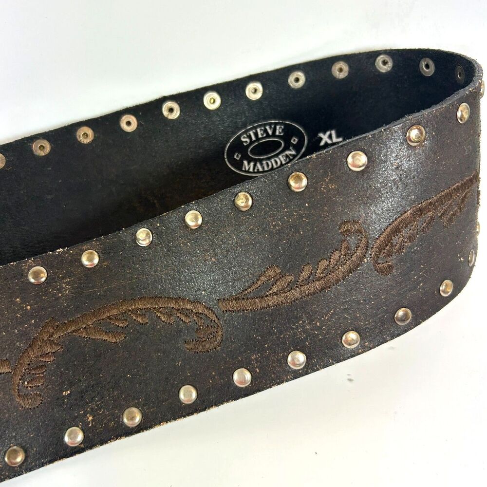 Steve Madden Brown Leather XL Studded Embroidered Belt Renaissance Fairy